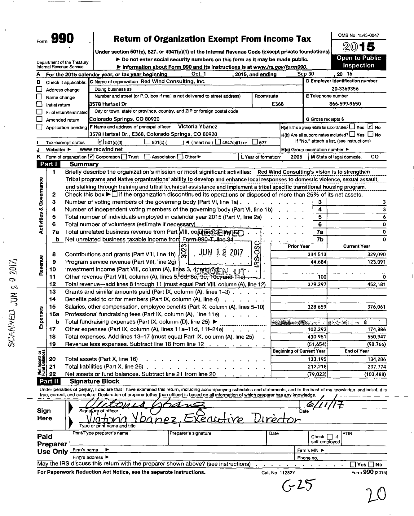 Image of first page of 2015 Form 990 for Red Wind Consulting