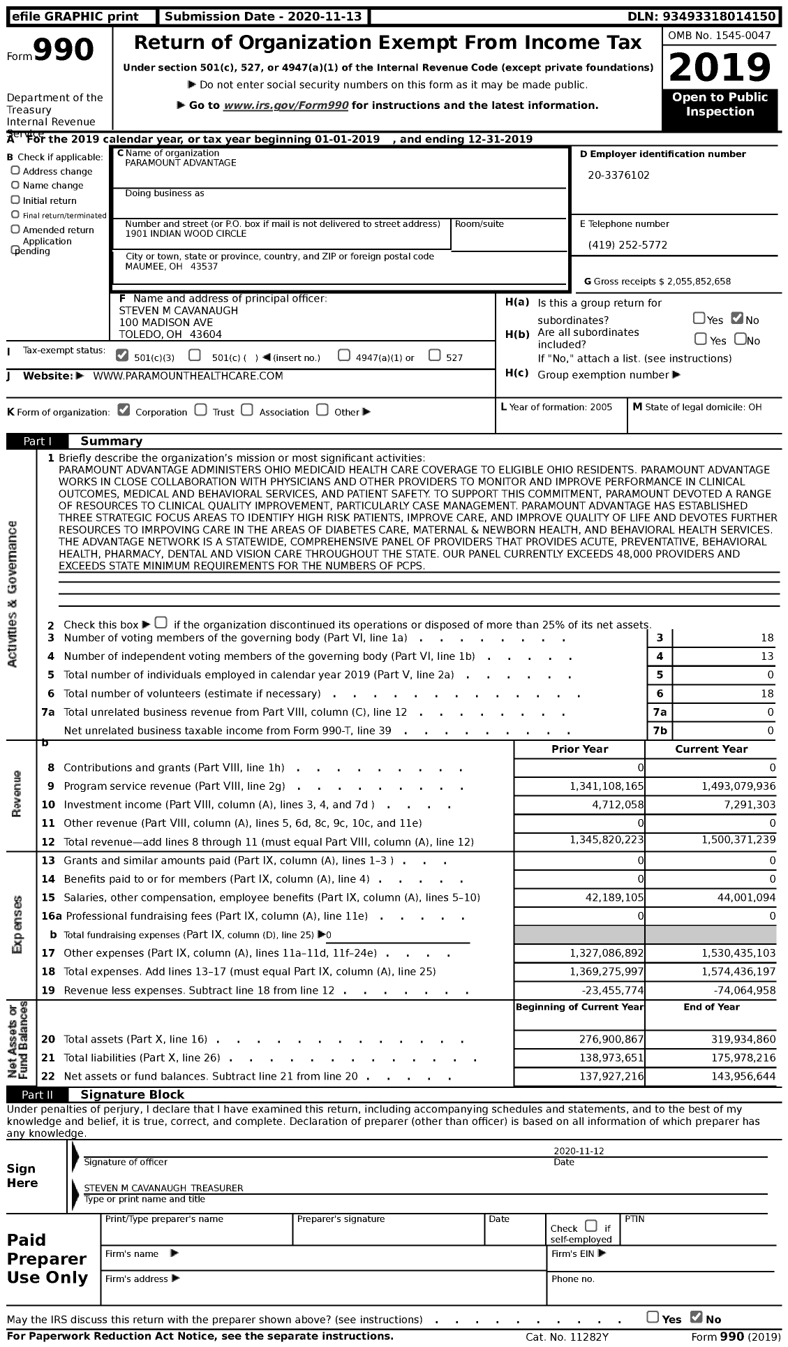 Image of first page of 2019 Form 990 for Paramount Advantage
