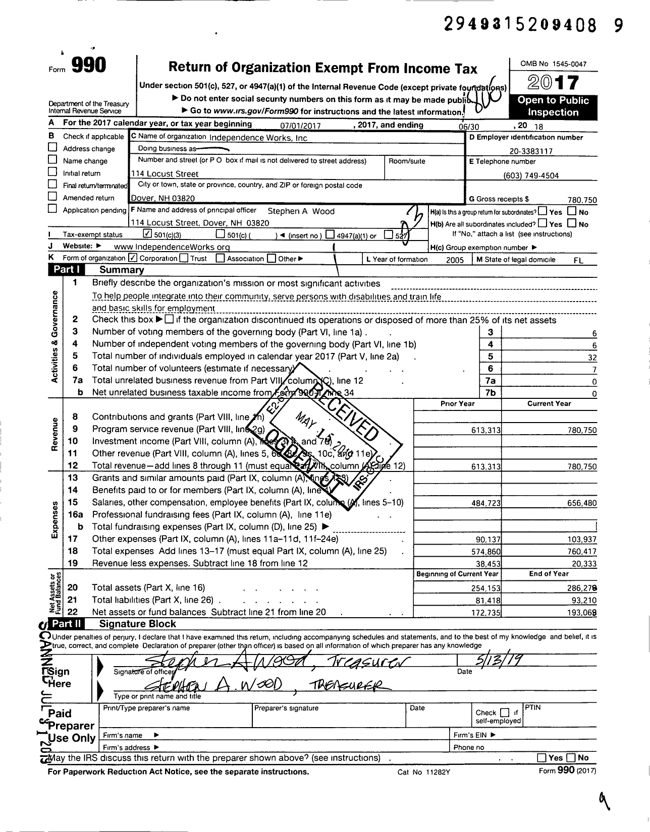 Image of first page of 2017 Form 990 for Independence Works