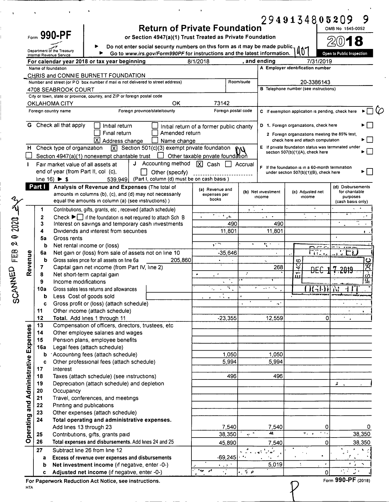 2019 Form 990 for Chris and Connie Burnett Foundation | Cause IQ