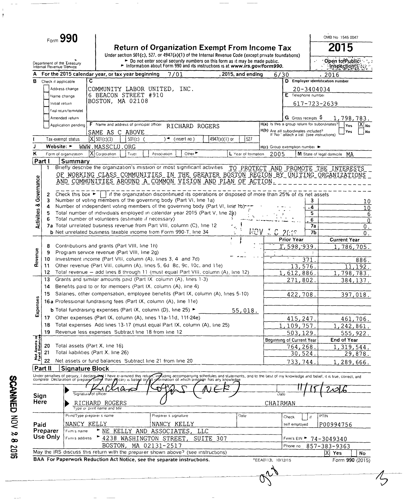 Image of first page of 2015 Form 990 for Community Labor United