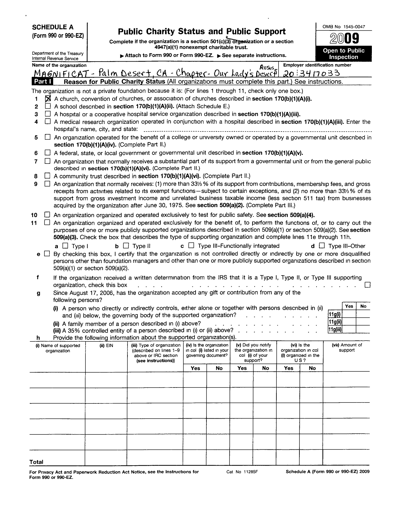 Image of first page of 2009 Form 990ER for Magnificat-Palm Desert Ca Chapter Our Ladys Desert Roses