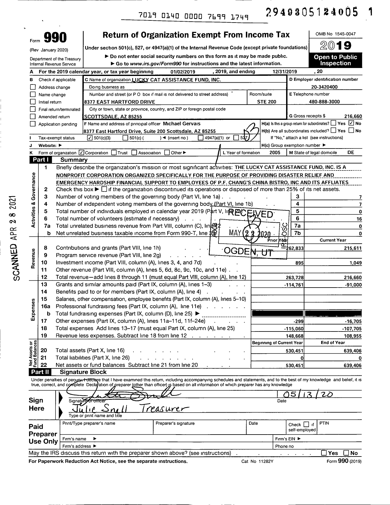 Image of first page of 2019 Form 990 for Lucky Cat Assistance Fund