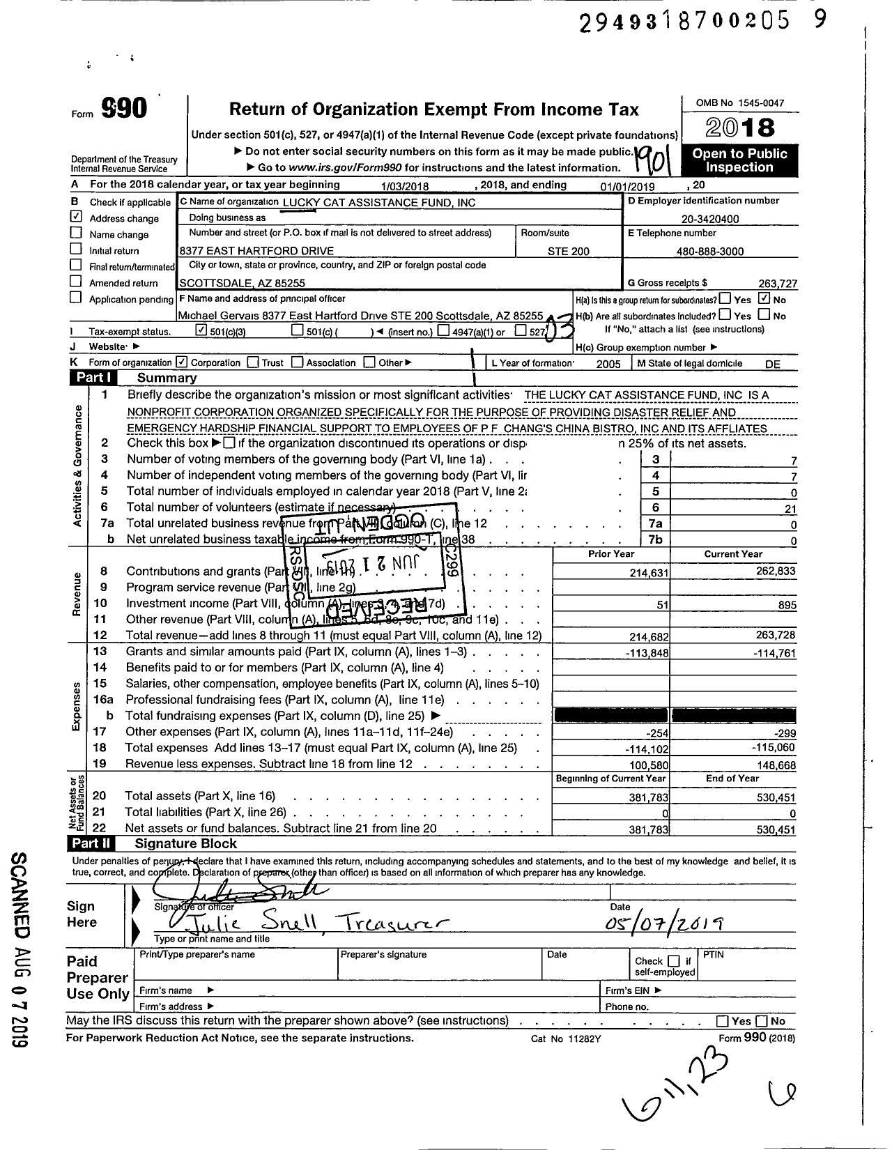 Image of first page of 2018 Form 990 for Lucky Cat Assistance Fund