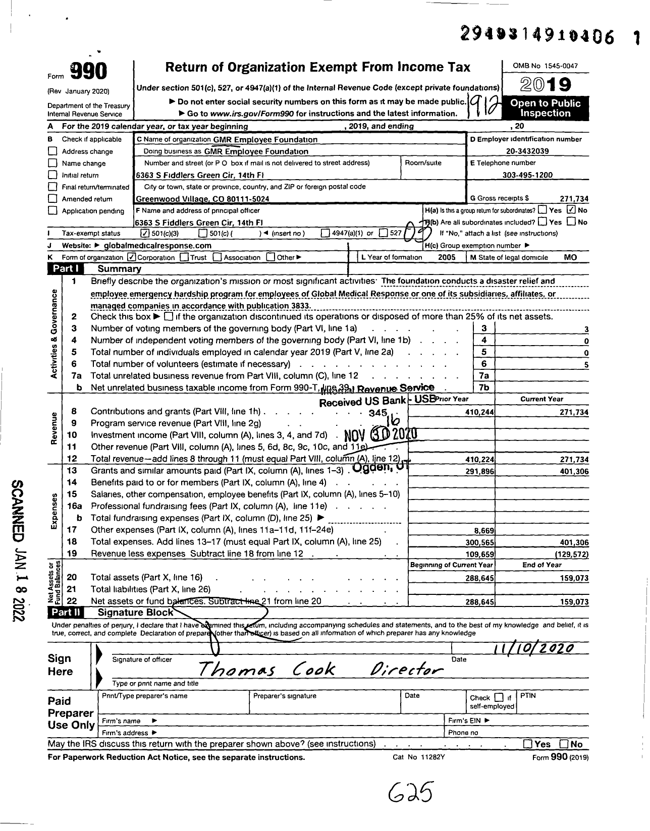 Image of first page of 2019 Form 990 for GMR Employee Foundation