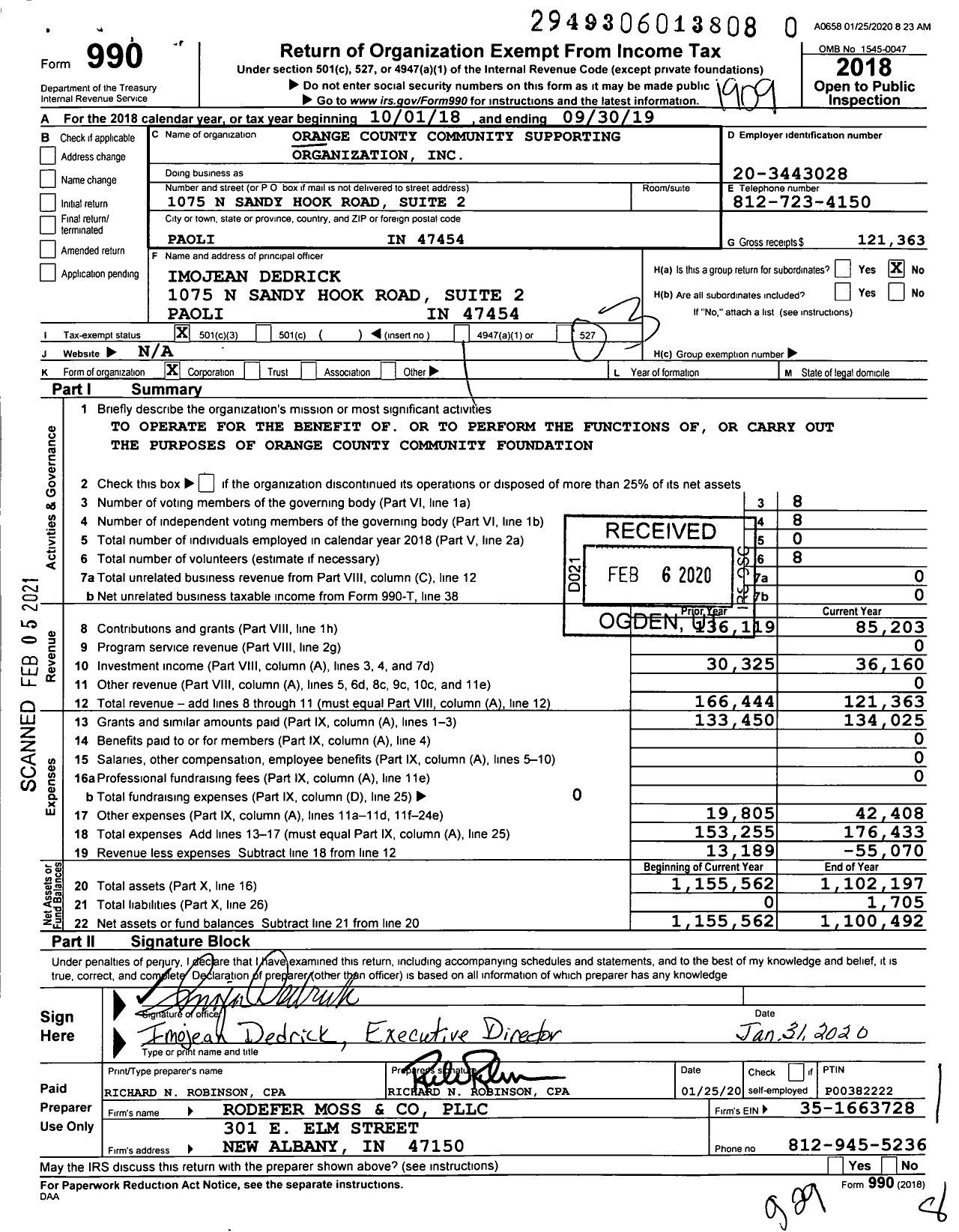 Image of first page of 2018 Form 990 for Orange County Community Supporting Organization