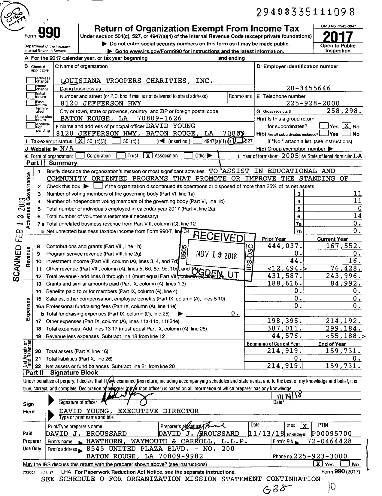 Image of first page of 2017 Form 990 for Louisiana Troopers Charities