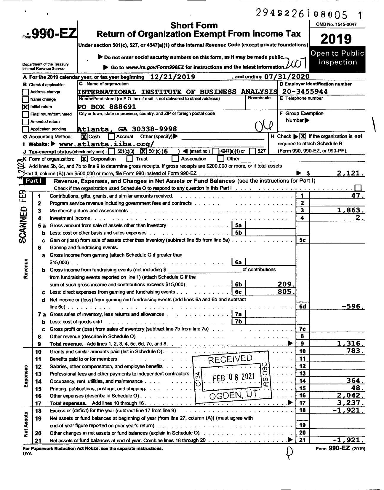 Image of first page of 2019 Form 990EO for International Institute of Business Atl