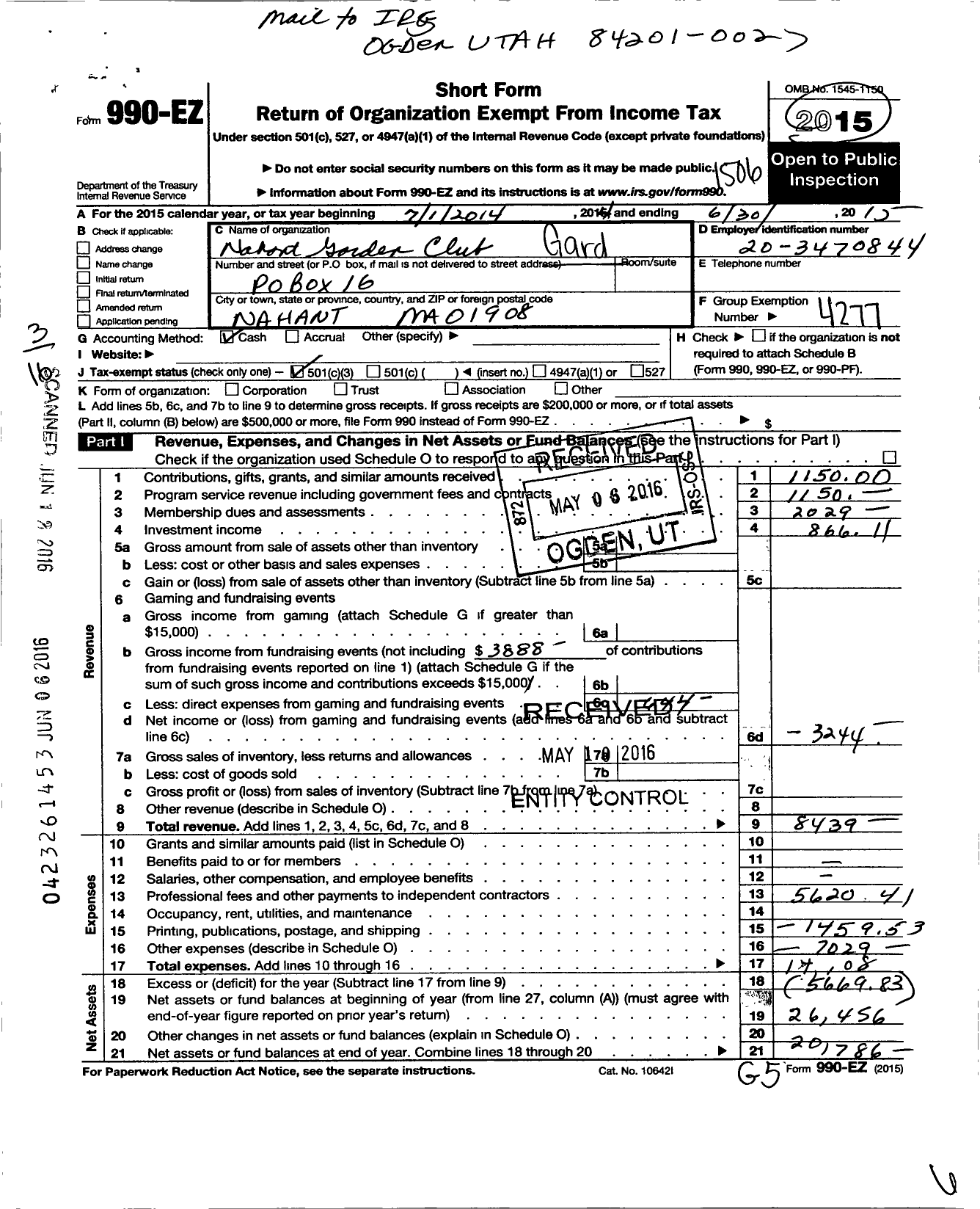 Image of first page of 2014 Form 990EZ for Garden Club Federation of Massachusetts / Nahant Garden Club