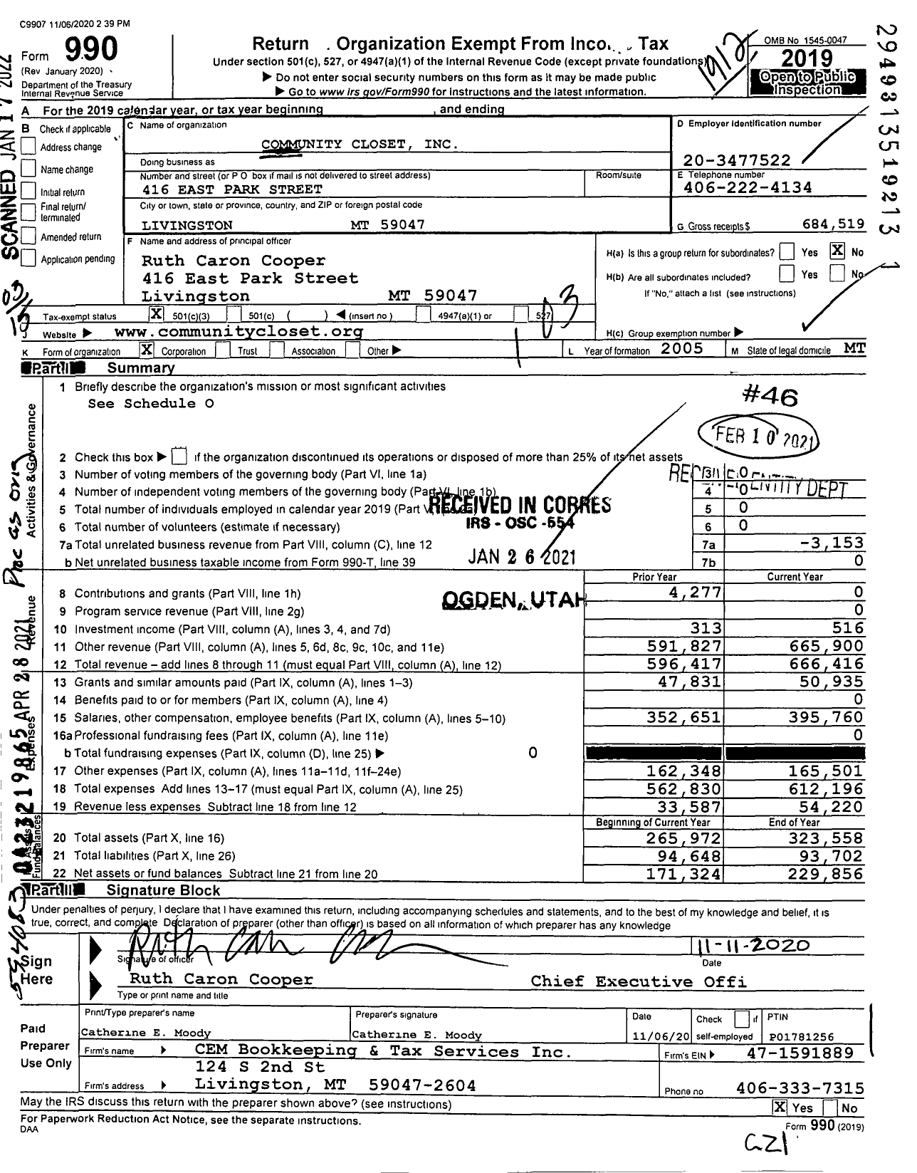 Image of first page of 2019 Form 990 for Community Closet