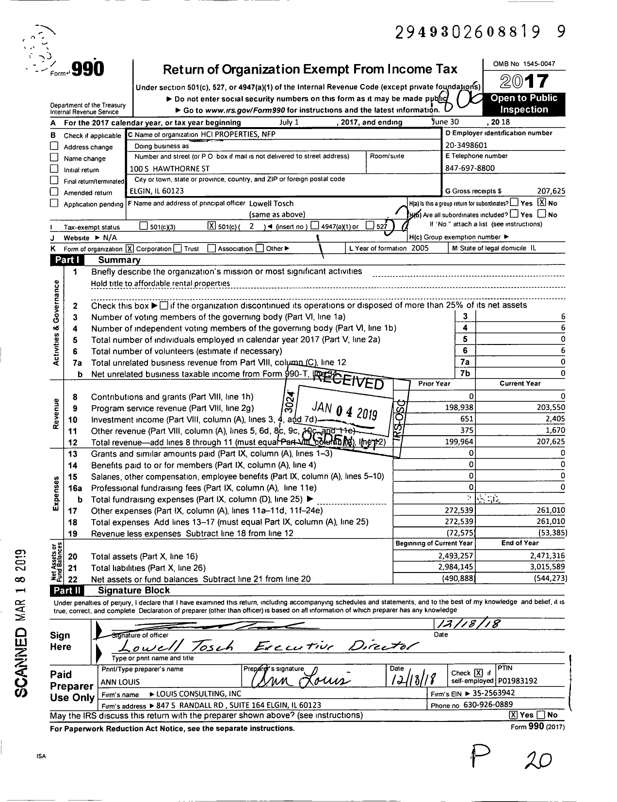 Image of first page of 2017 Form 990O for Hci Properties NFP