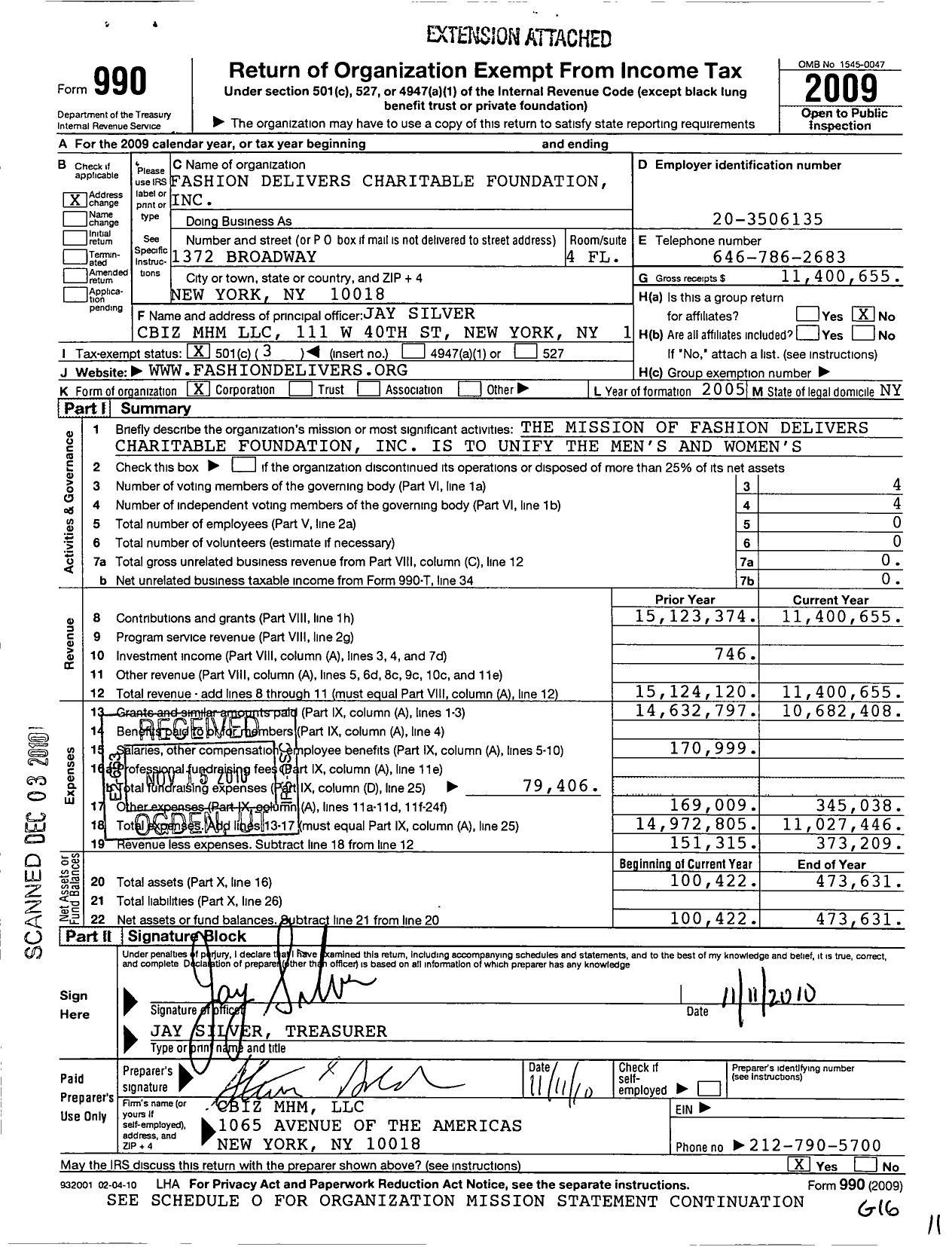 Image of first page of 2009 Form 990 for Fashion Delivers Charitable Foundation