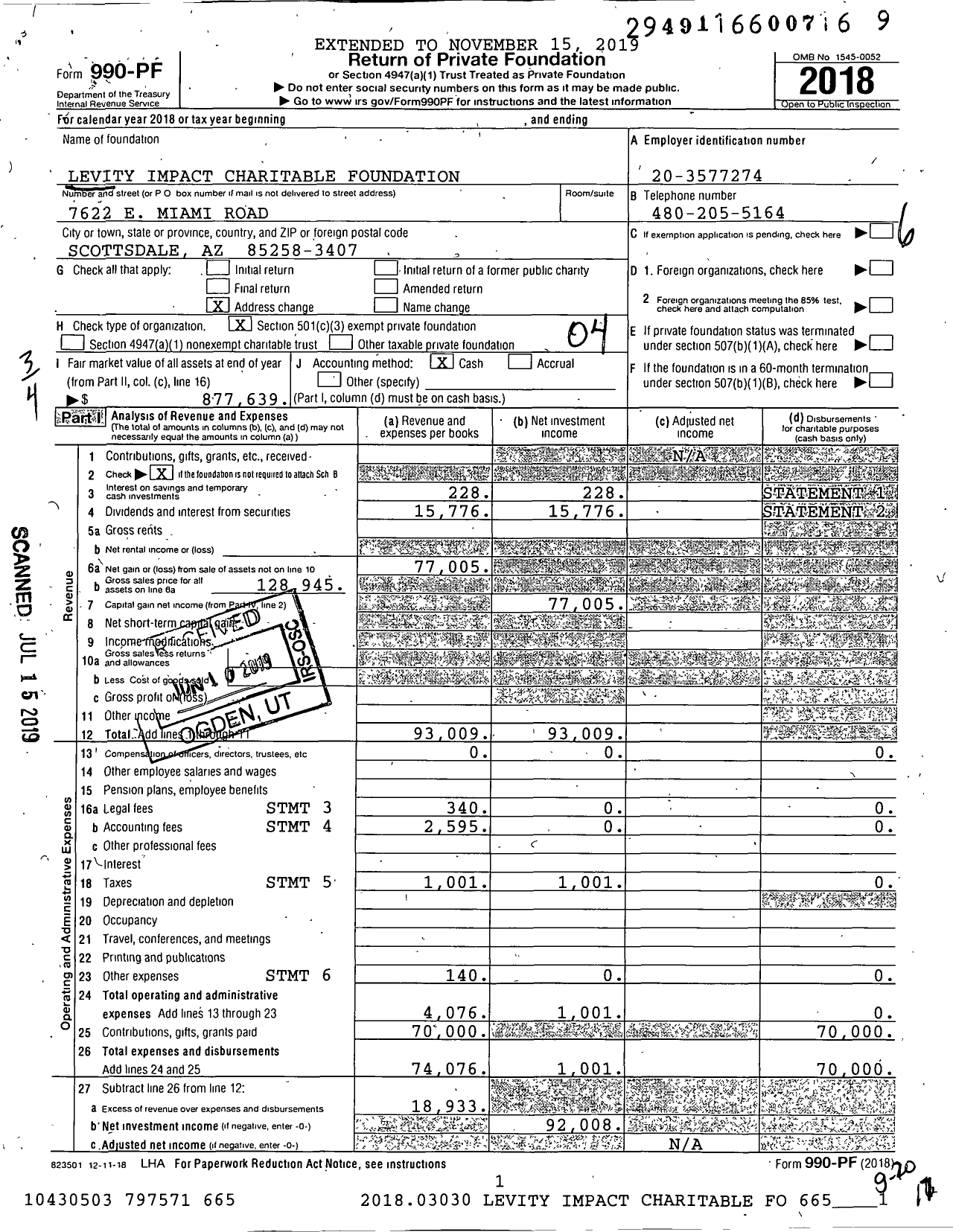 Image of first page of 2018 Form 990PF for Levity Impact Charitable Foundation