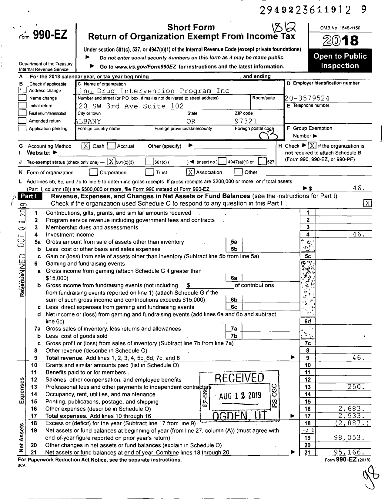 Image of first page of 2018 Form 990EZ for Linn Drug Intervention Program