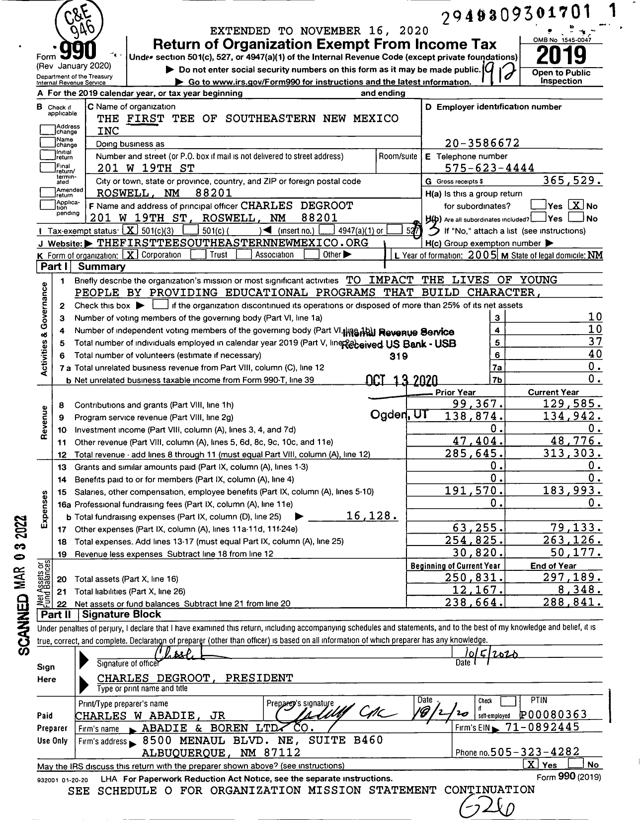 Image of first page of 2019 Form 990 for The First Tee of Southeastern New Mexico