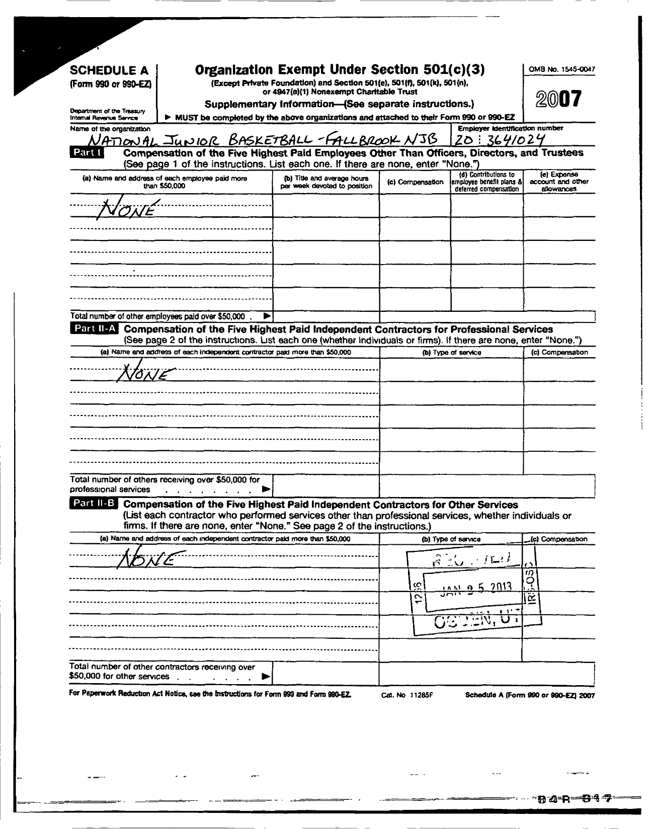 Image of first page of 2007 Form 990ER for National Junior Basketball - Fallbrook NJB