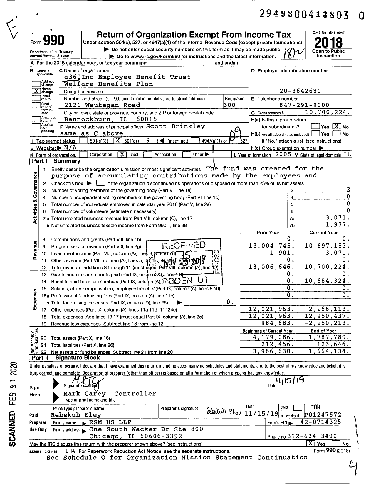 Image of first page of 2018 Form 990O for LOGS Employee Benefit Plan