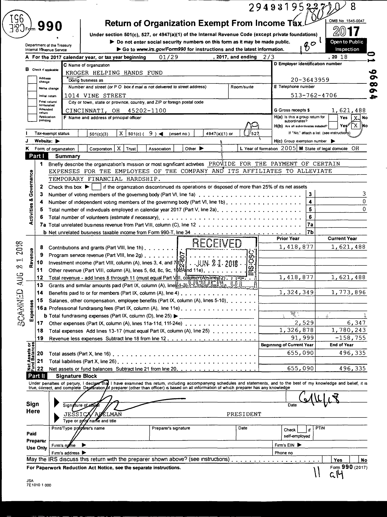 Image of first page of 2017 Form 990O for Kroger Helping Hands Fund