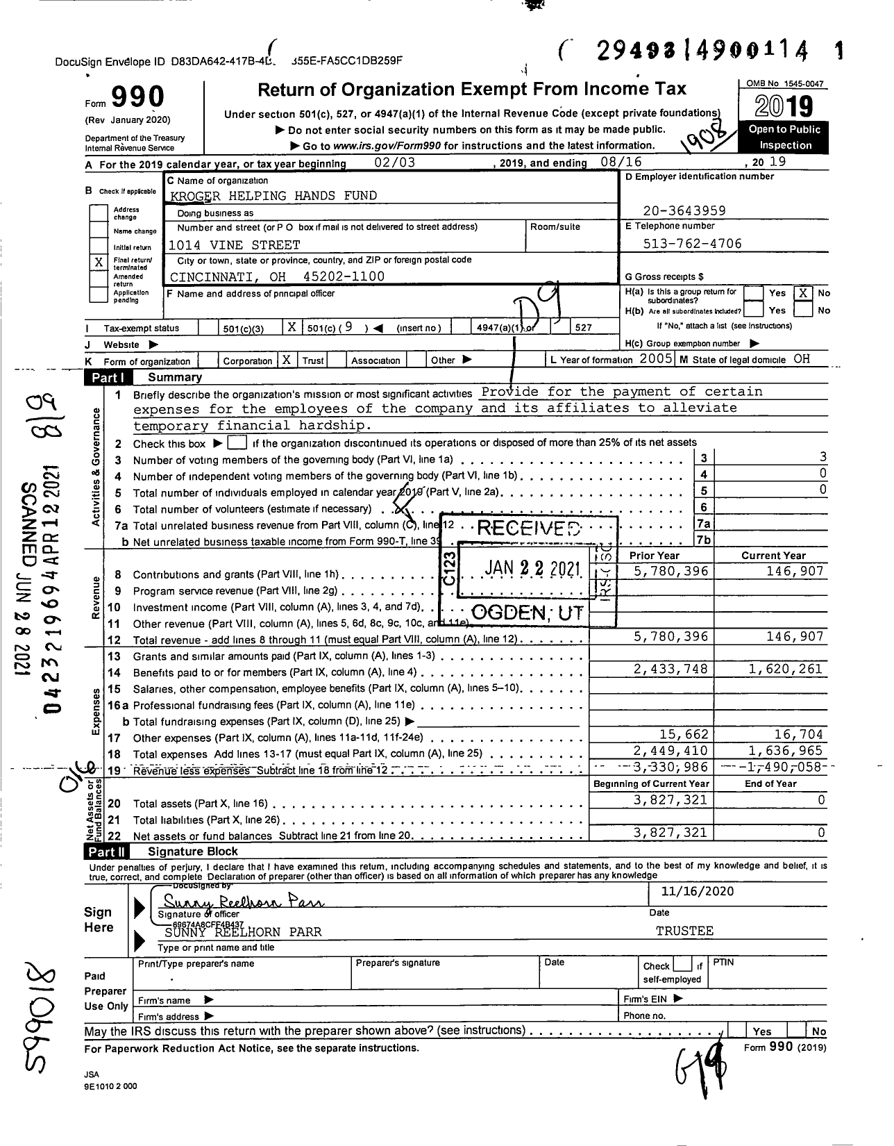 Image of first page of 2018 Form 990O for Kroger Helping Hands Fund
