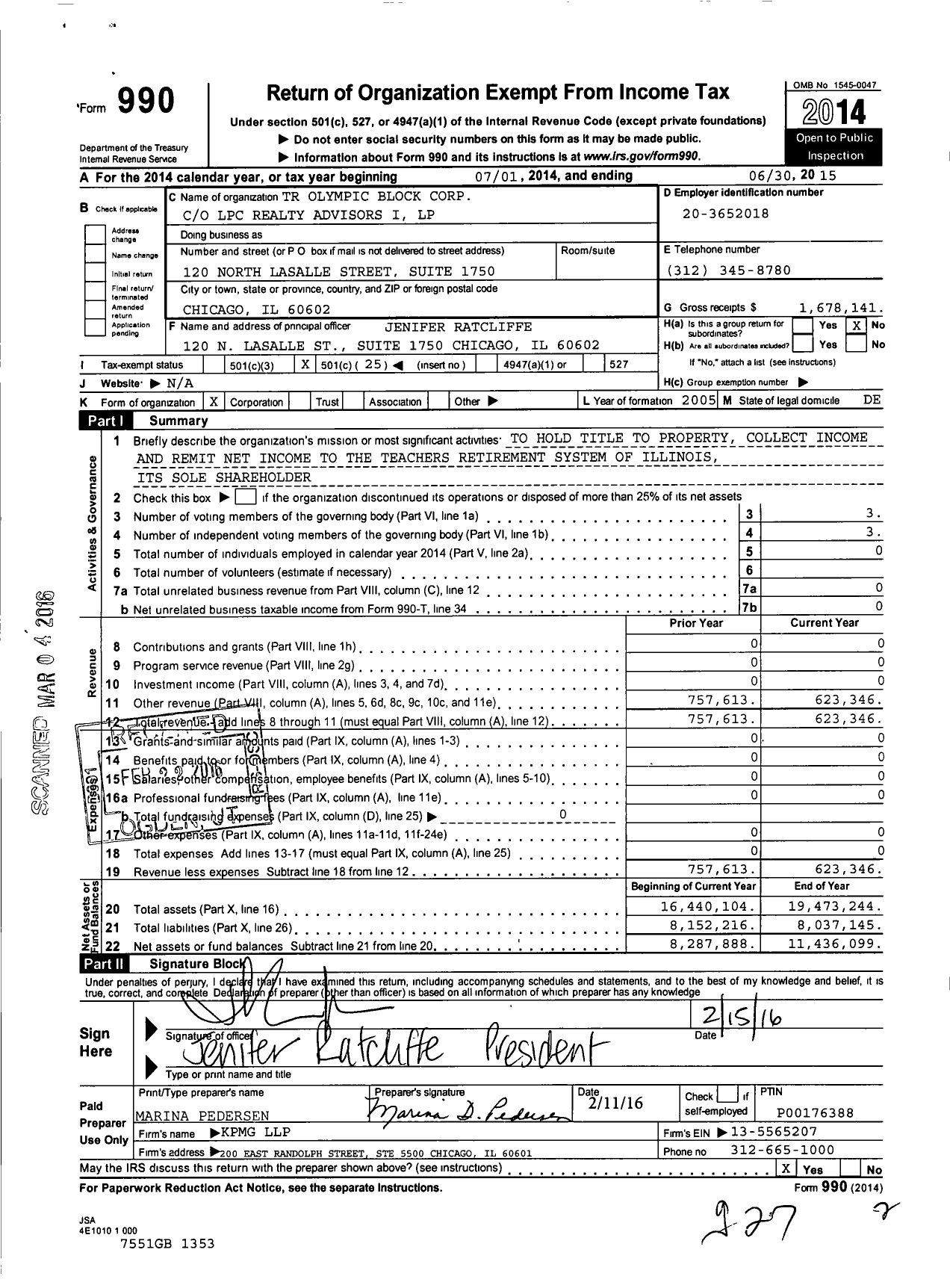Image of first page of 2014 Form 990O for TR Olympic Block Corporation