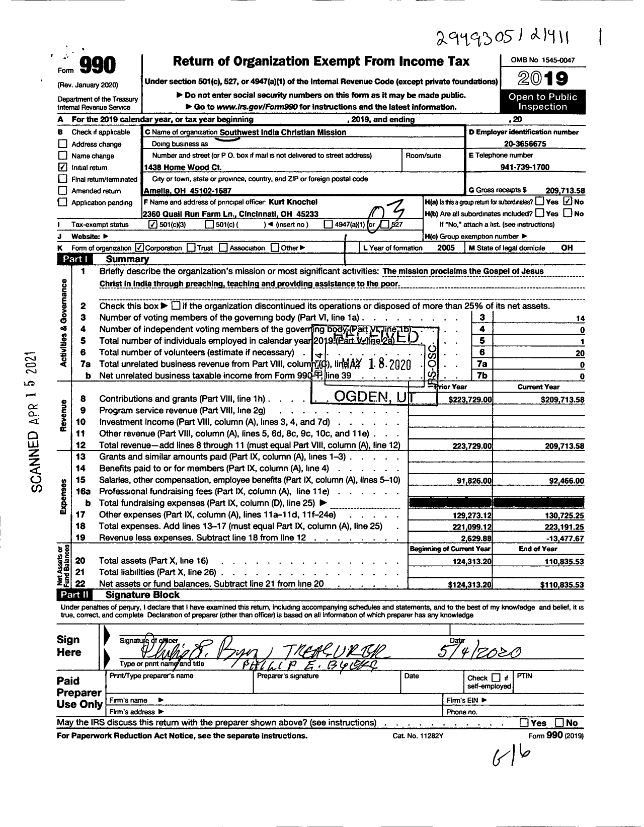 Image of first page of 2019 Form 990 for Iris Acres Marketing