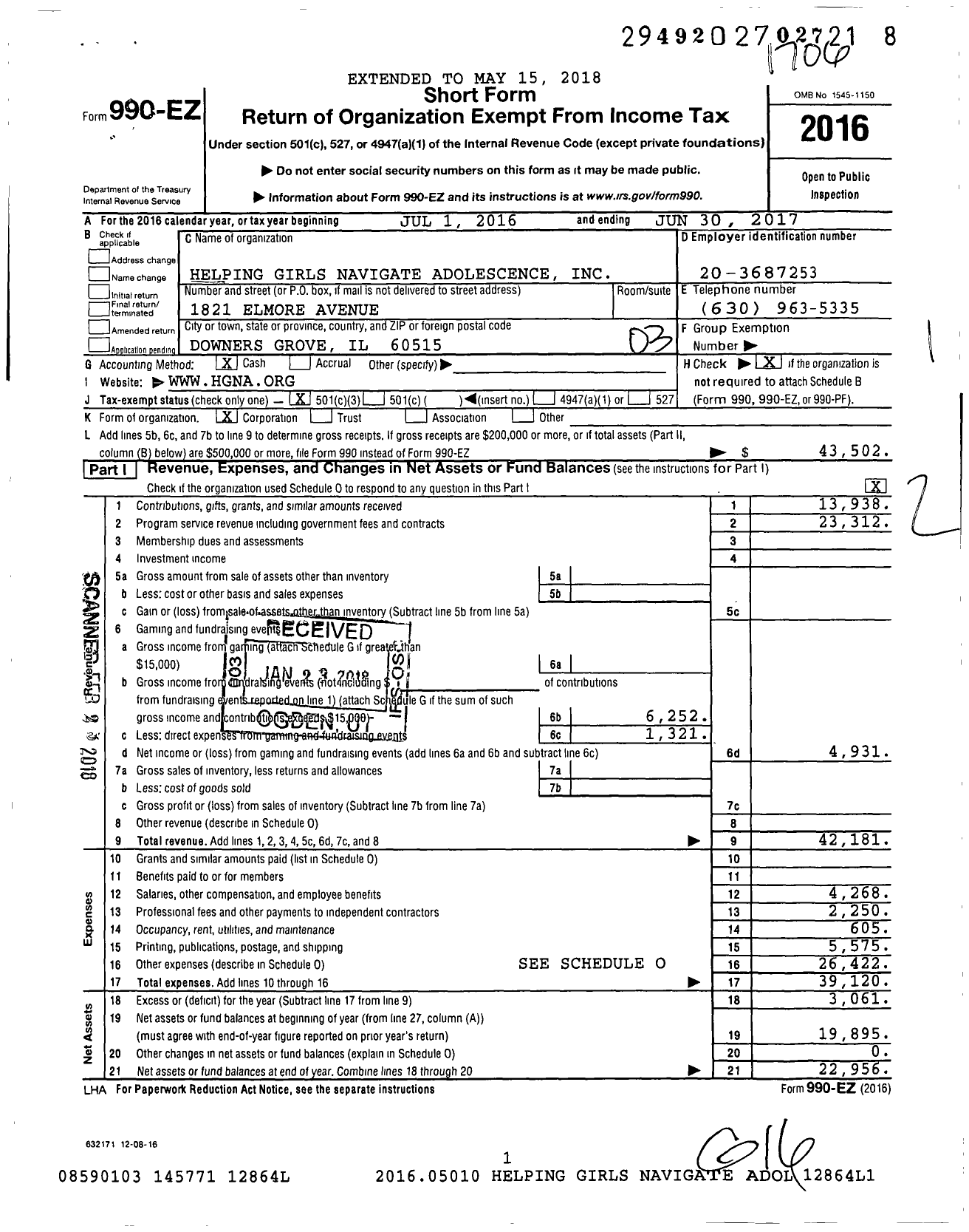 Image of first page of 2016 Form 990EZ for Navigate Adolescence