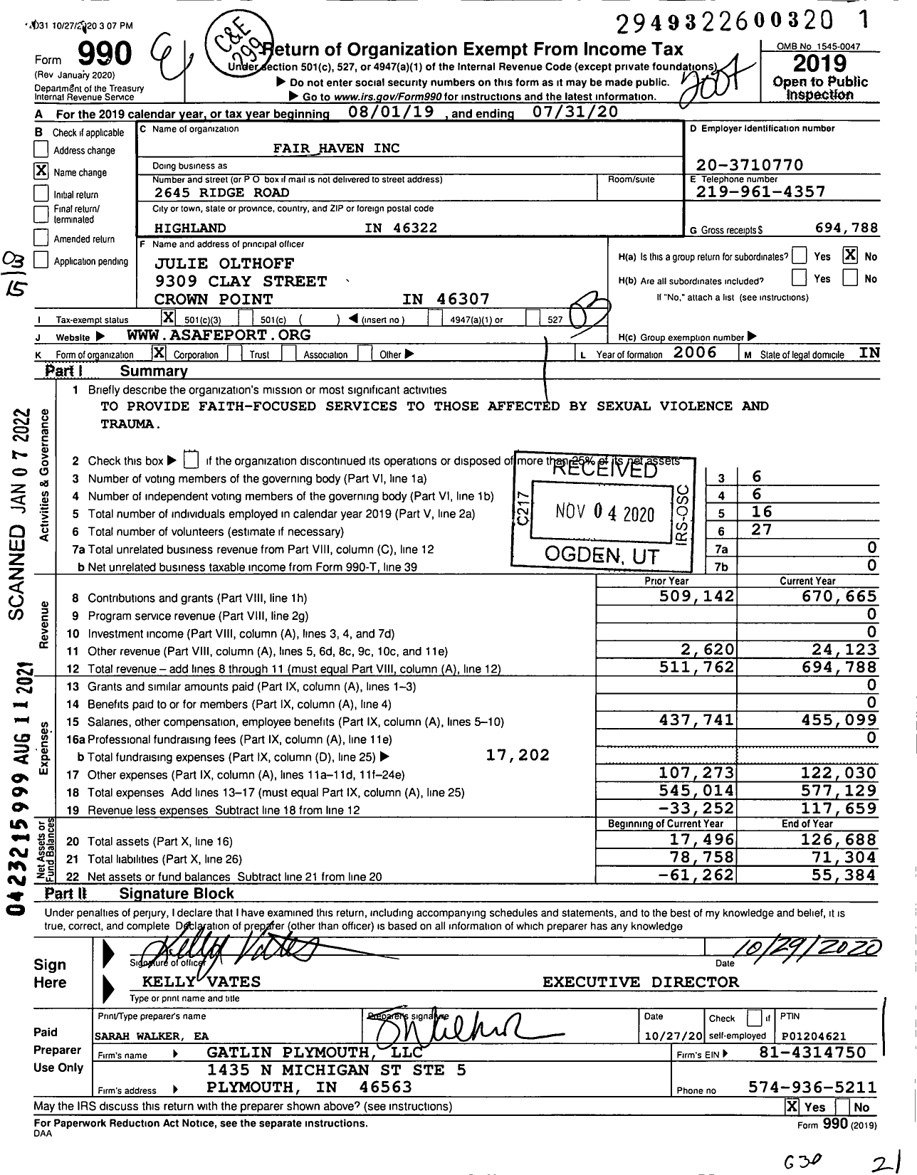 Image of first page of 2019 Form 990 for Fair Haven