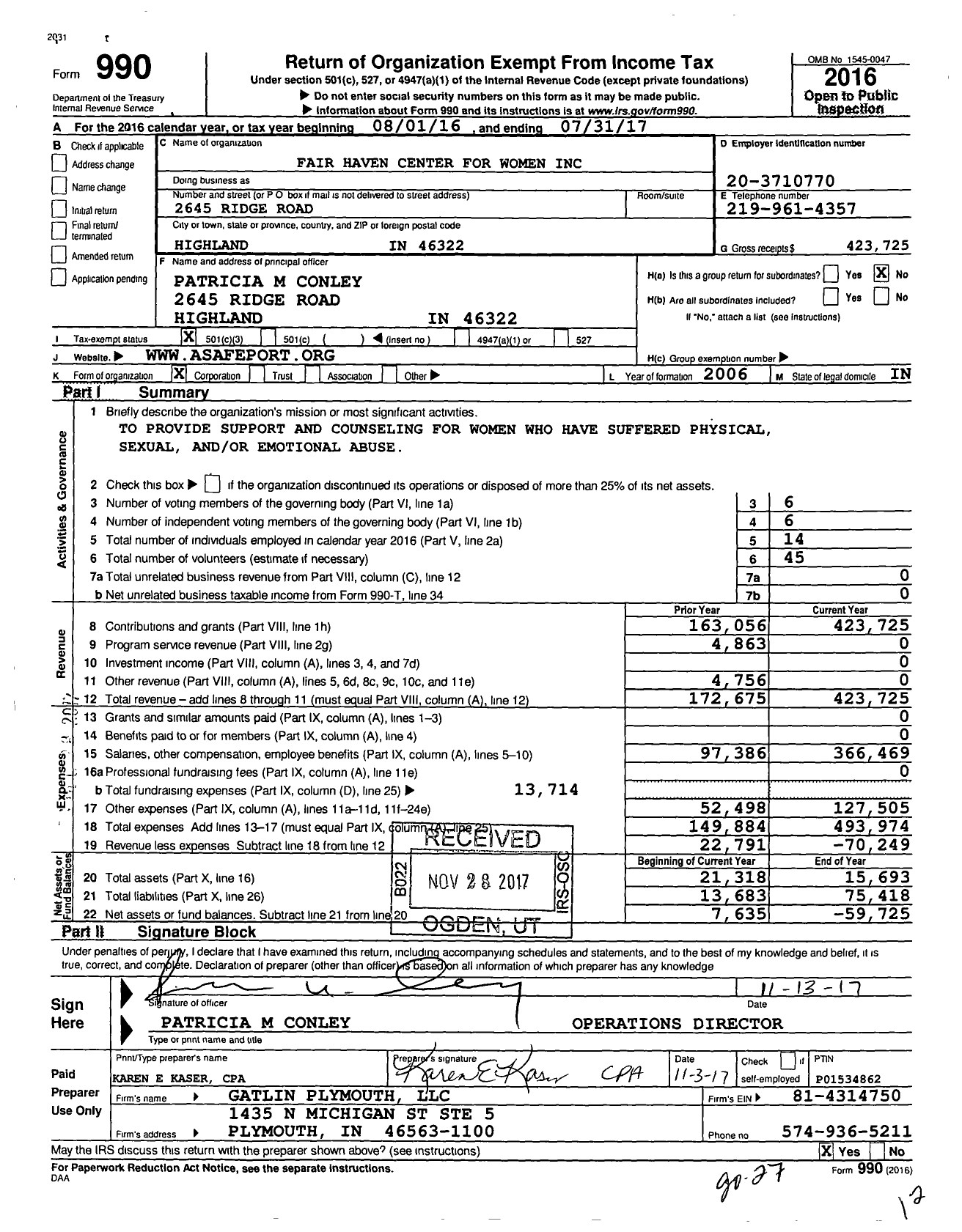 Image of first page of 2016 Form 990 for Fair Haven