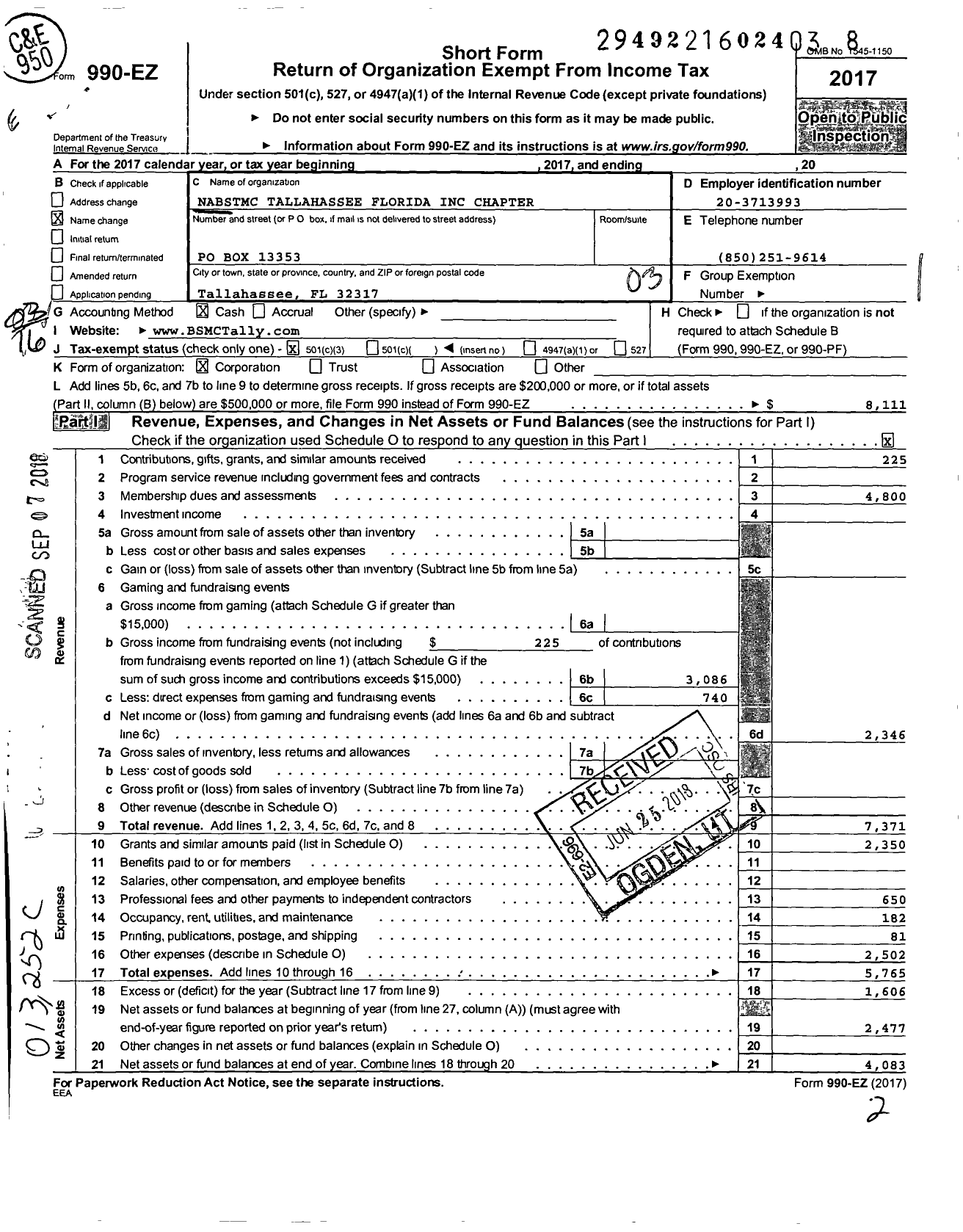 Image of first page of 2017 Form 990EZ for Nabstmc Tallahassee Florida Chapter