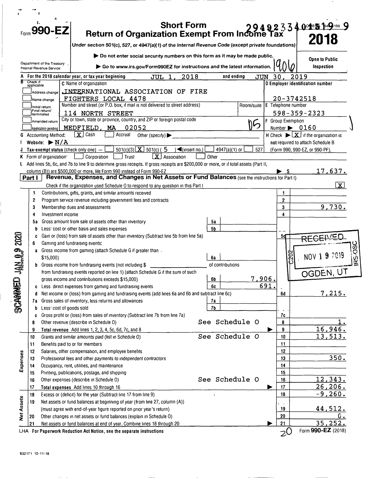 Image of first page of 2018 Form 990EO for International Association of Fire Fighters - L4478 Medfield Perm Firefighters As