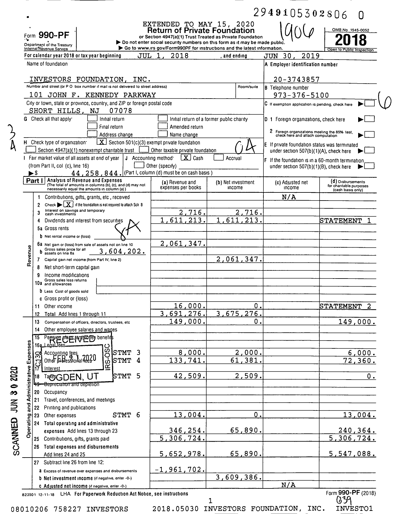 Image of first page of 2018 Form 990PR for Investors Foundation