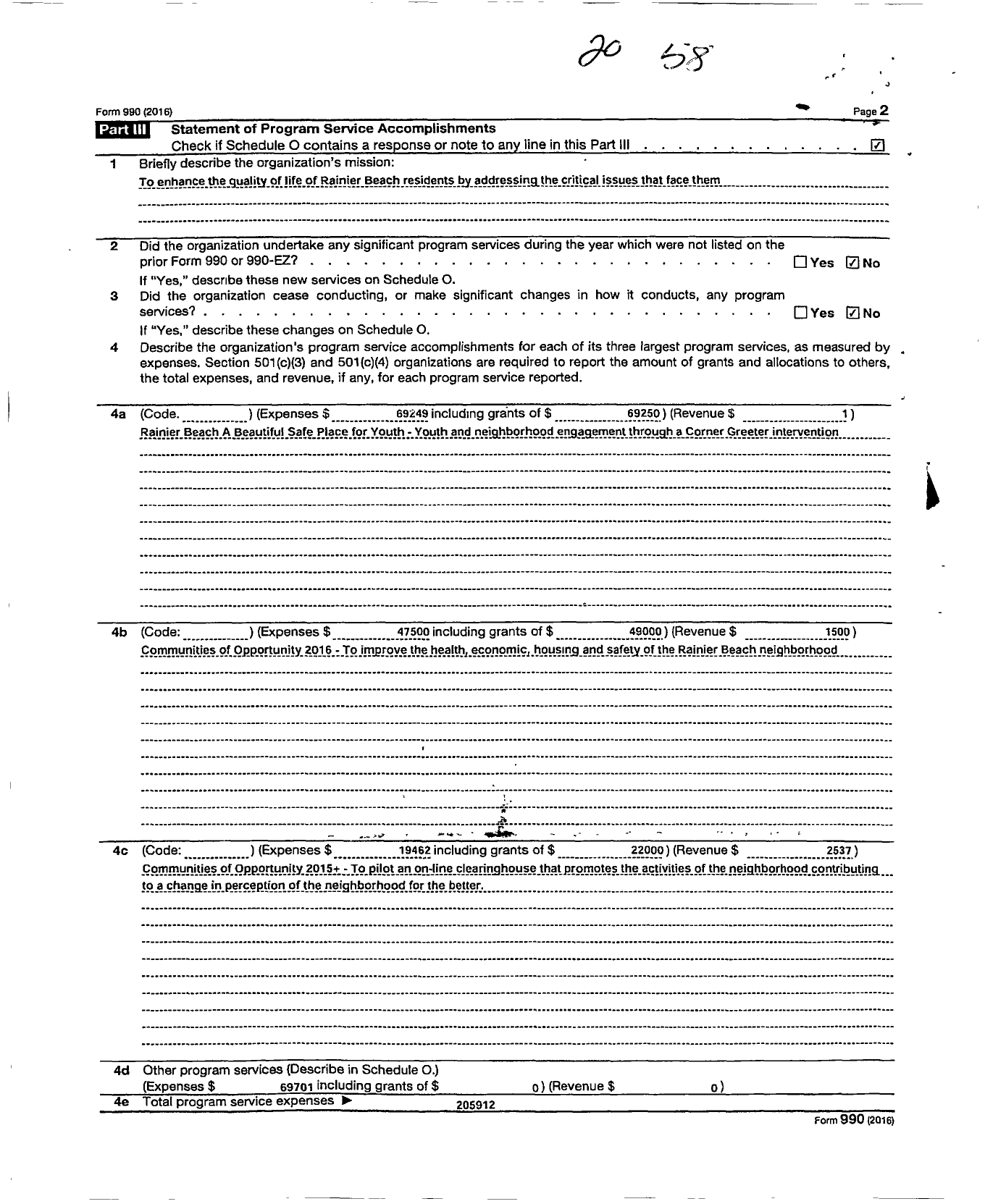 Image of first page of 2016 Form 990R for Rainier Beach Action Coalition