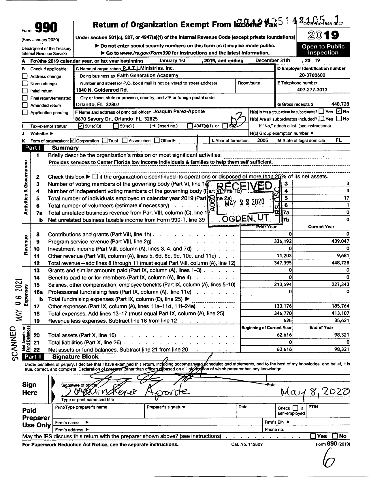 Image of first page of 2019 Form 990 for Faith Generation Academy