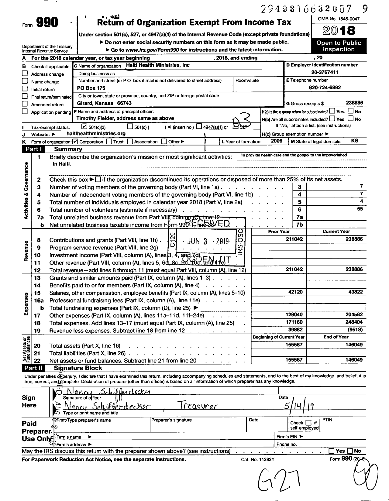 Image of first page of 2018 Form 990 for Haiti Health Ministries