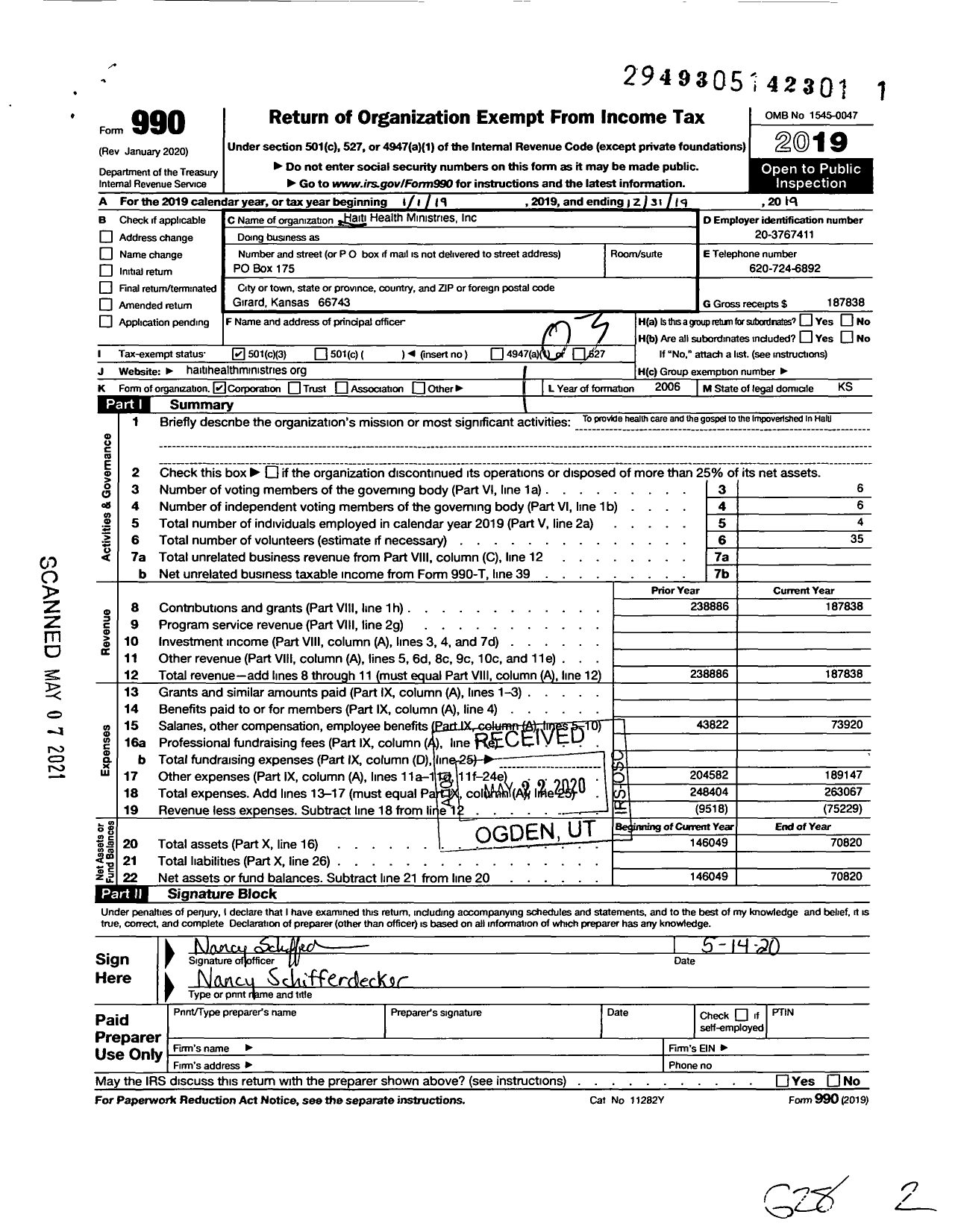 Image of first page of 2019 Form 990 for Haiti Health Ministries