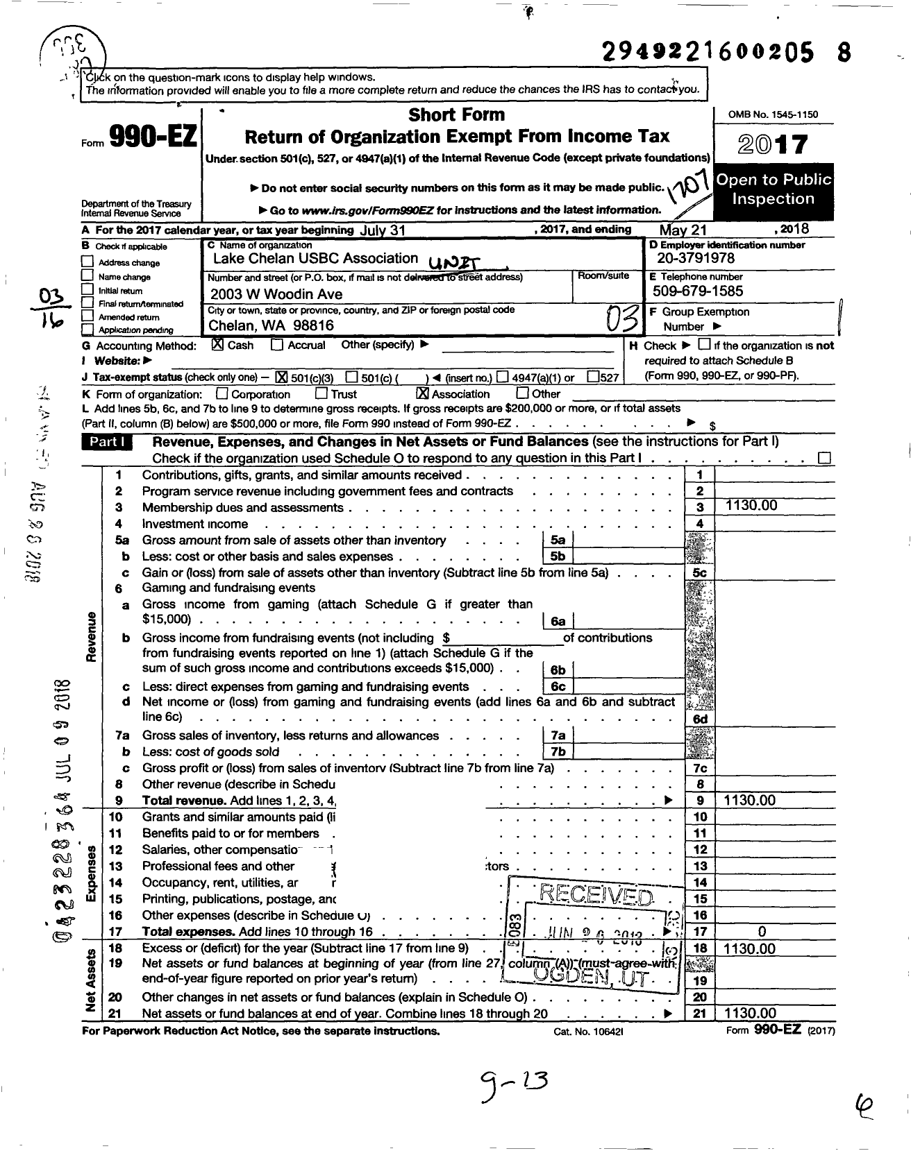 Image of first page of 2016 Form 990EZ for United States Bowling Congress - 80296 Lake Chelan Usbc