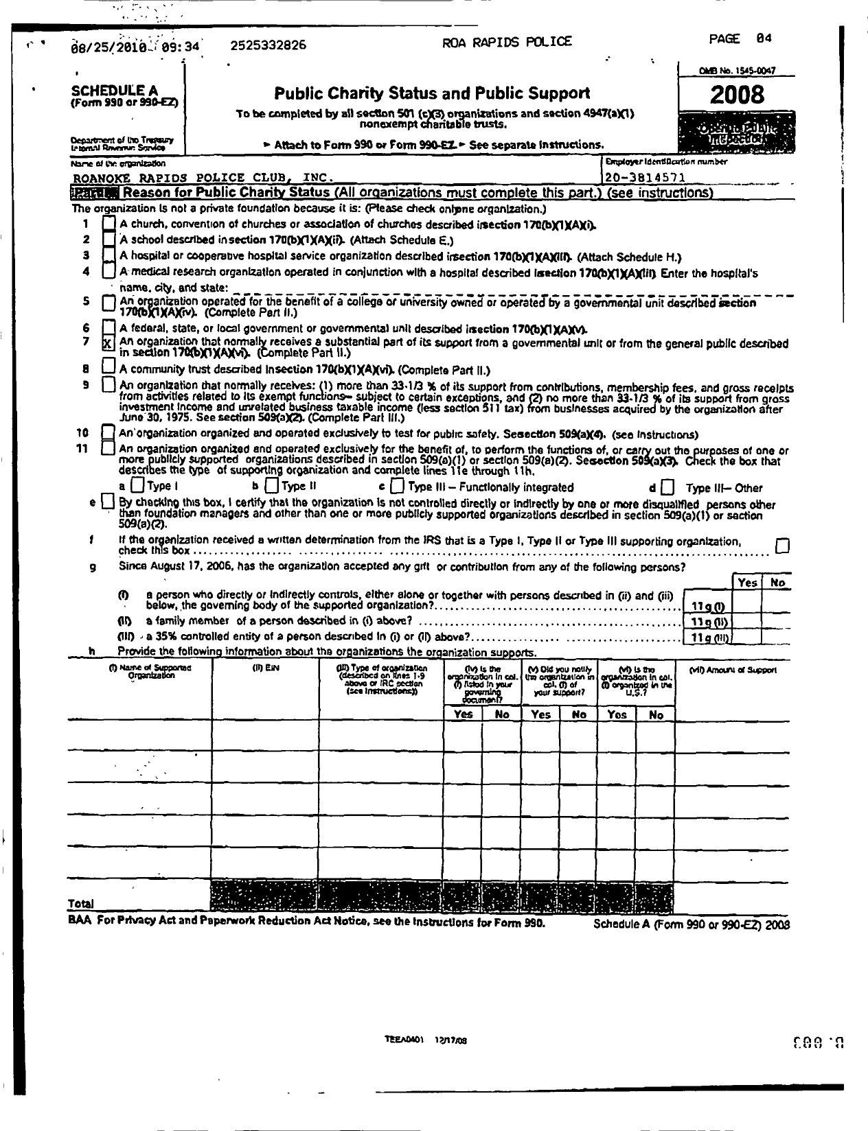 Image of first page of 2008 Form 990ER for Roanoke Rapids Police Club