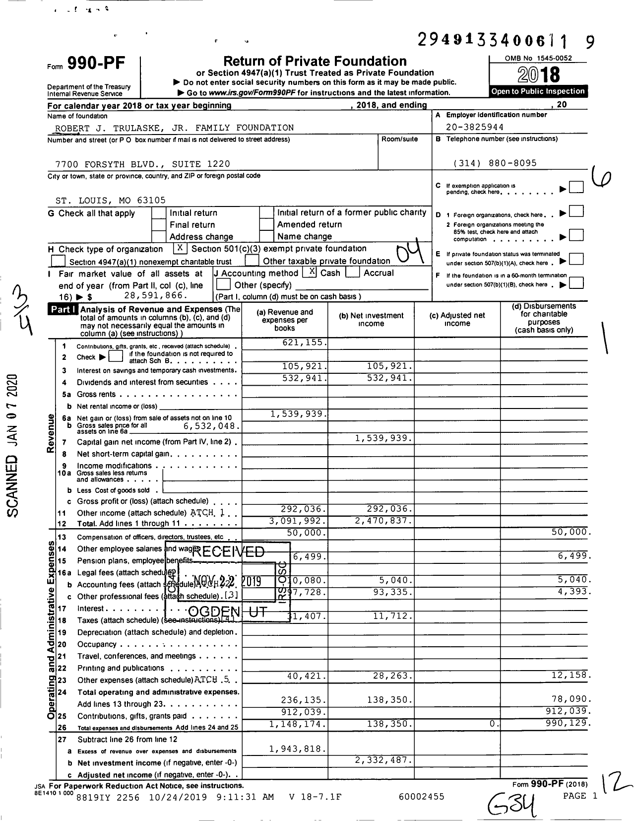 Image of first page of 2018 Form 990PF for Robert J Trulaske Jr Family Foundation