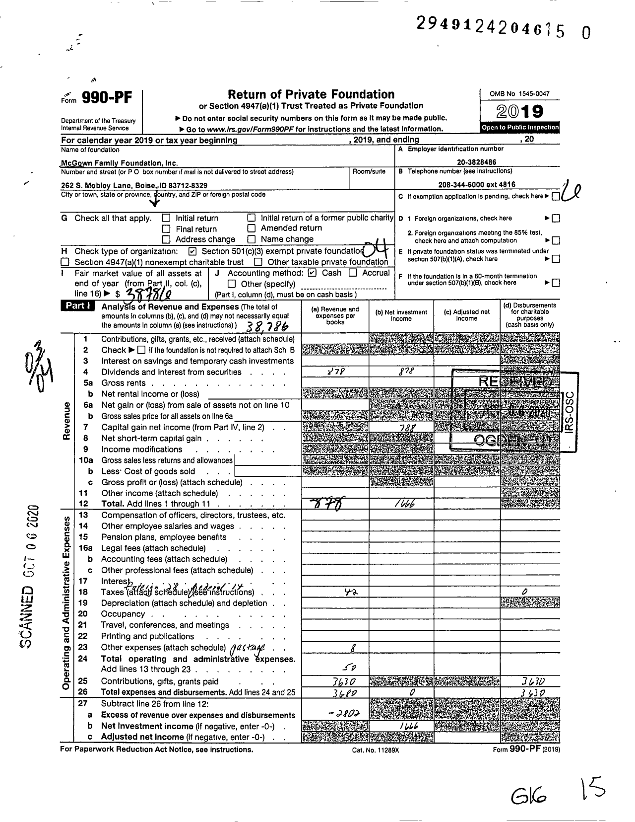 Image of first page of 2019 Form 990PR for Mcgown Family Foundation