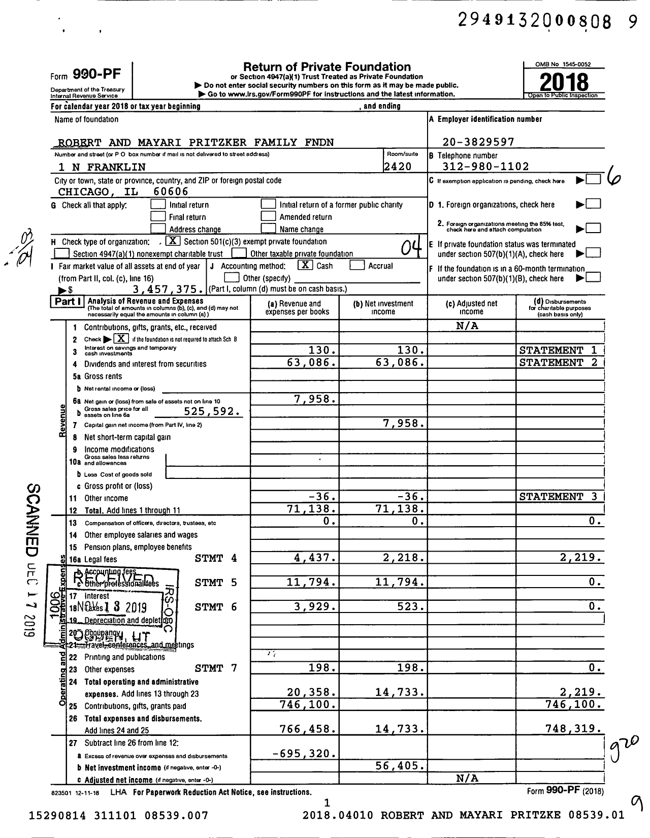 Image of first page of 2018 Form 990PF for Robert and Mayari Pritzker Family FNDN