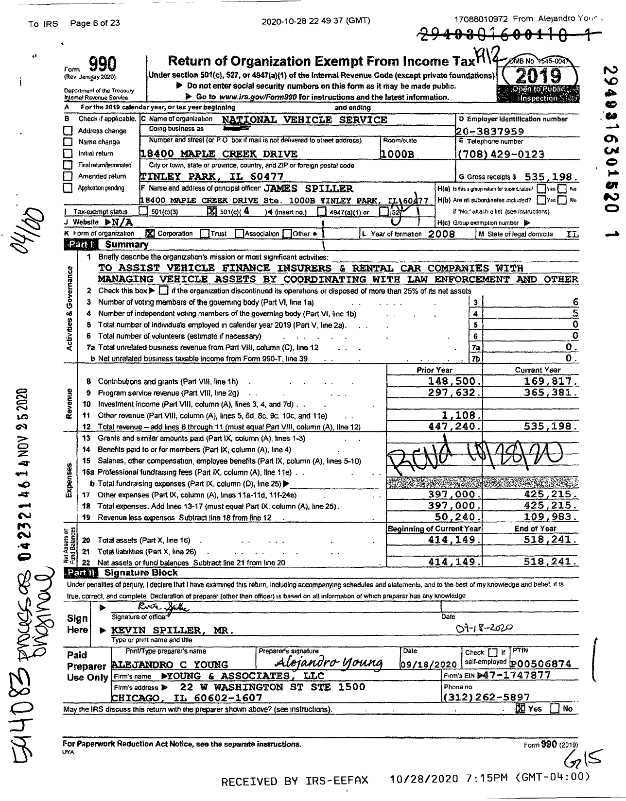 Image of first page of 2019 Form 990O for National Vehicle Service