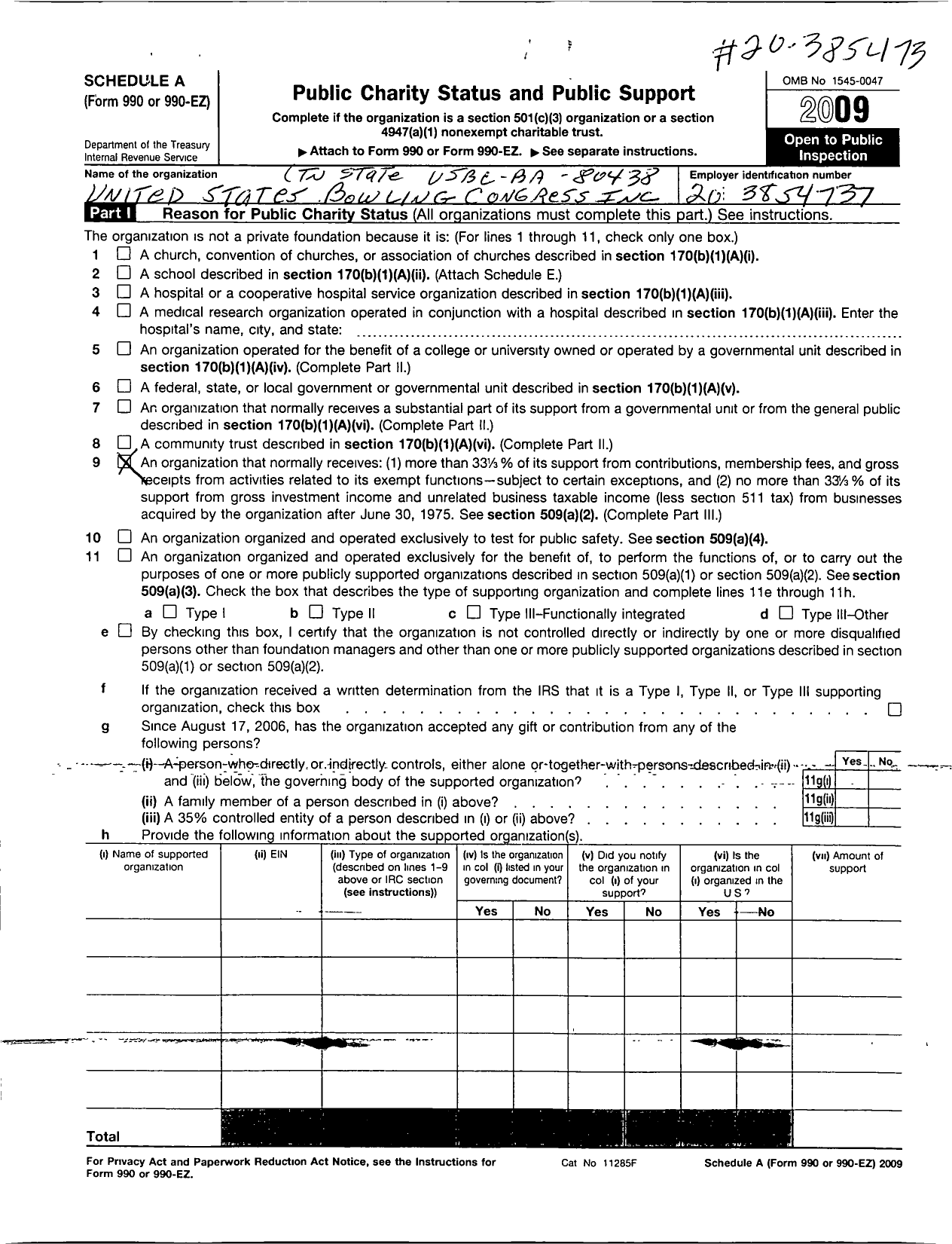 Image of first page of 2008 Form 990ER for United States Bowling Congress - 86484 Tennessee State Usbc