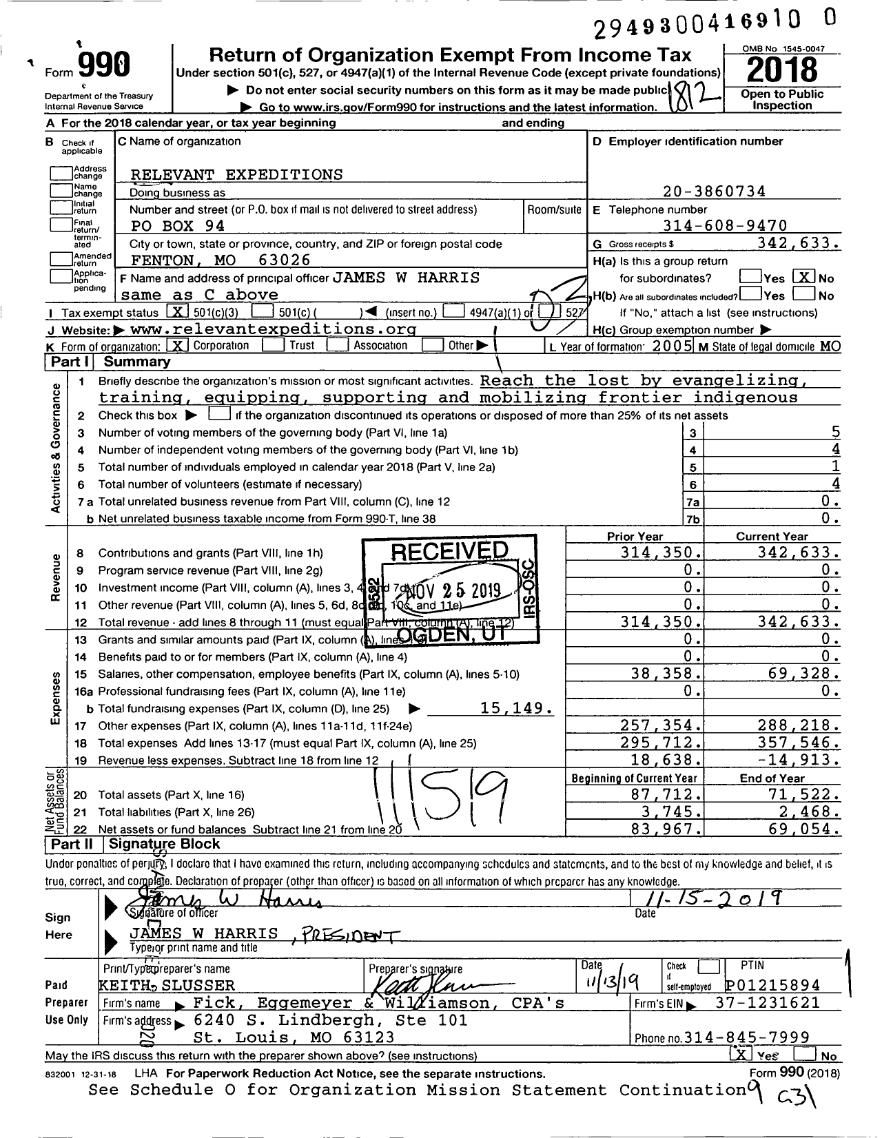 Image of first page of 2018 Form 990 for Relevant Expeditions