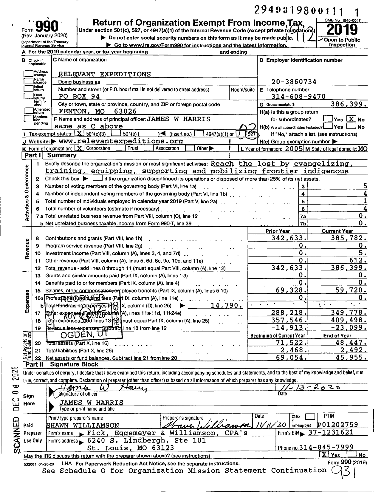 Image of first page of 2019 Form 990 for Relevant Expeditions