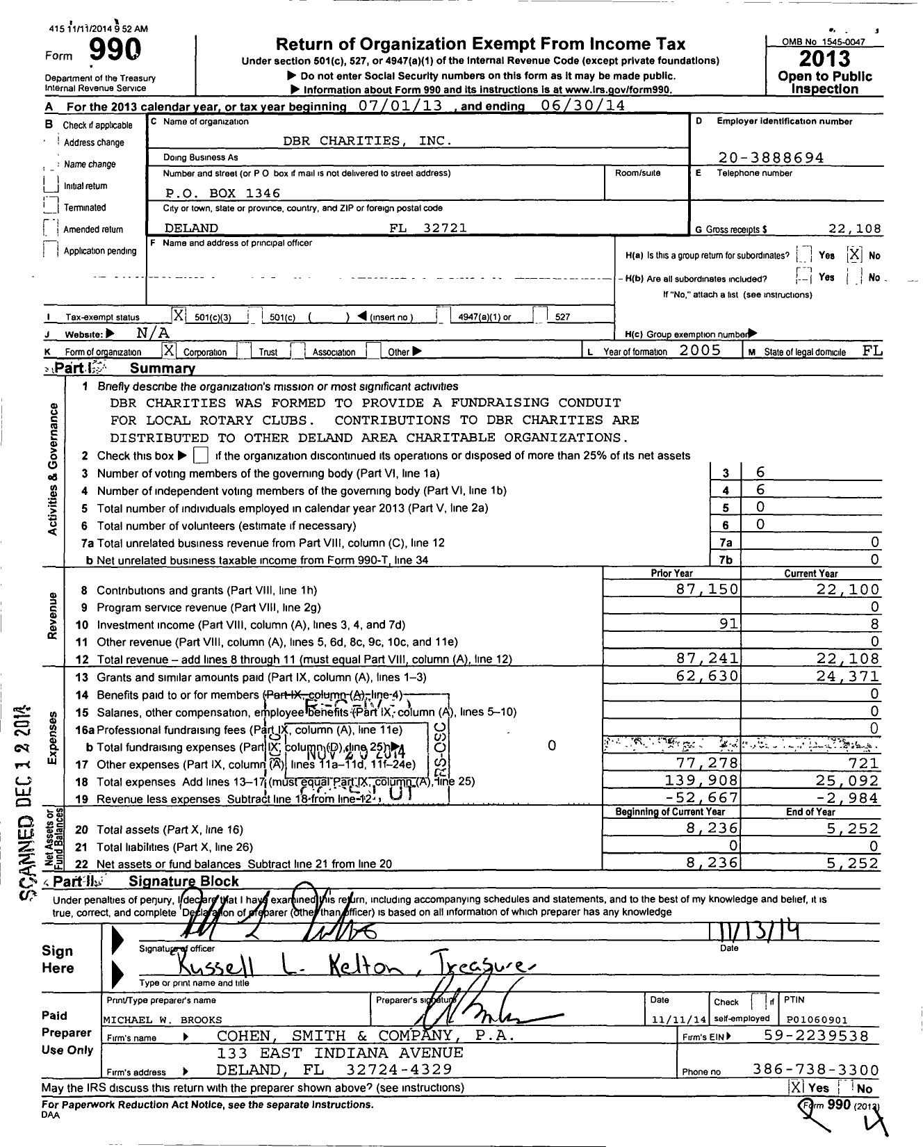 Image of first page of 2013 Form 990 for DBR Charities