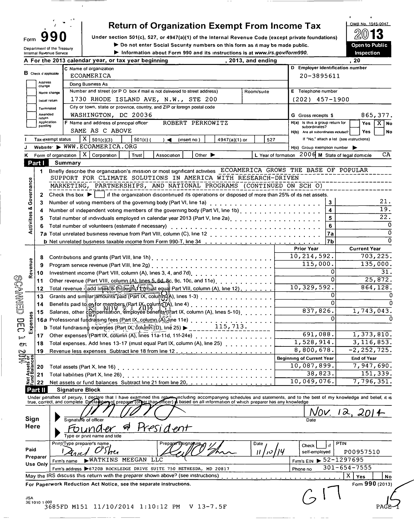 Image of first page of 2013 Form 990 for Ecoamerica
