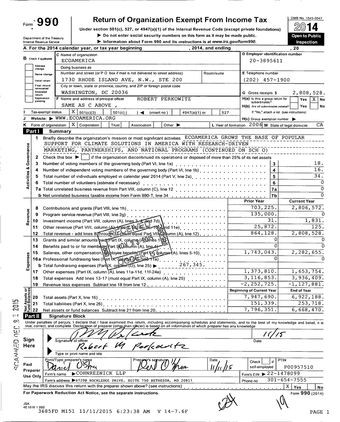 Image of first page of 2014 Form 990 for Ecoamerica