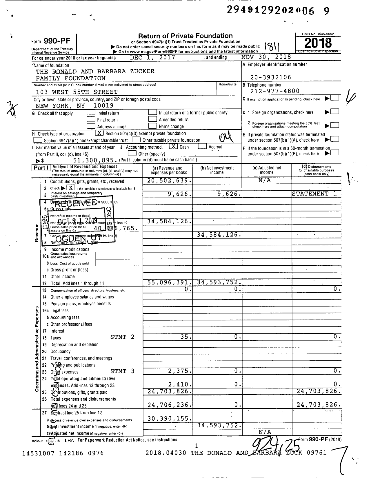 Image of first page of 2017 Form 990PF for Donald and Barbara Zucker Family Foundation