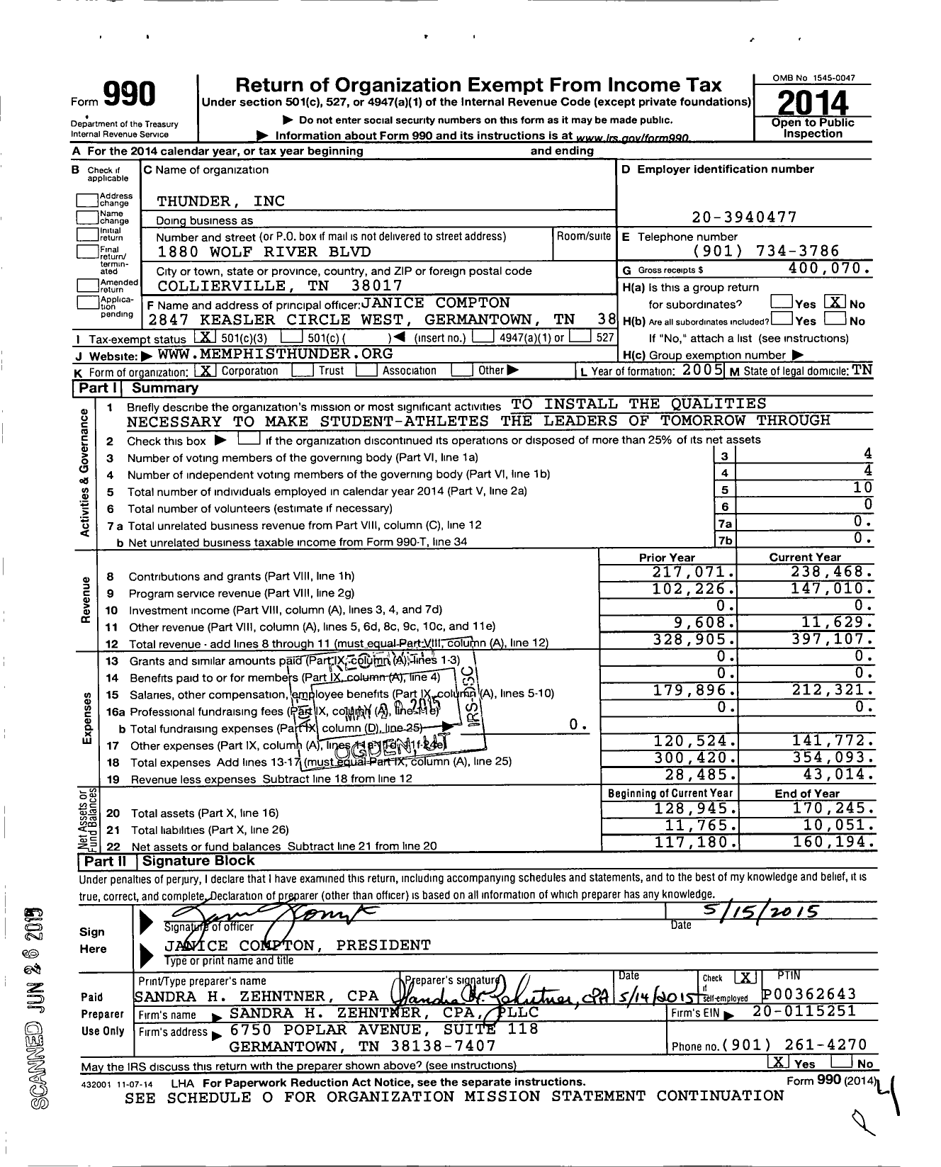 Image of first page of 2014 Form 990 for Thunder
