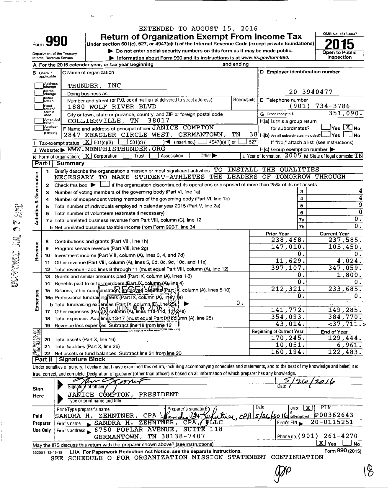 Image of first page of 2015 Form 990 for Thunder